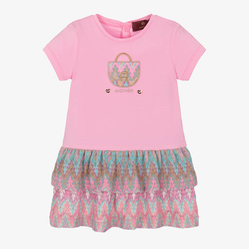 AIGNER-Girls Pink Cotton Tiered Dress | Childrensalon Outlet