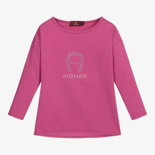 AIGNER-Girls Pink Cotton Top | Childrensalon Outlet