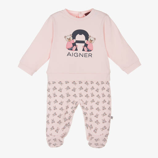 AIGNER-Girls Pink Pima Cotton Babygrow | Childrensalon Outlet