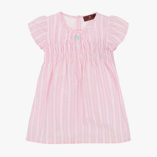 AIGNER-Розовое платье из поплина в белую полоску | Childrensalon Outlet
