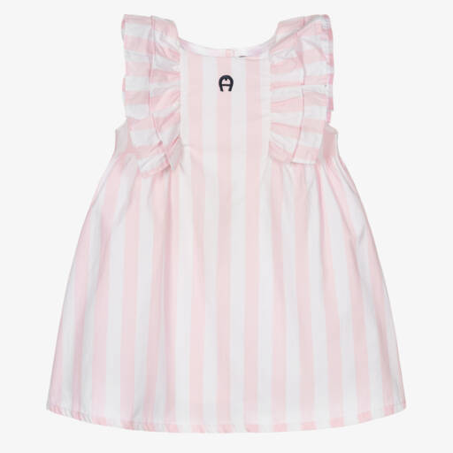 AIGNER-Girls Pink Striped Ruffle Dress | Childrensalon Outlet