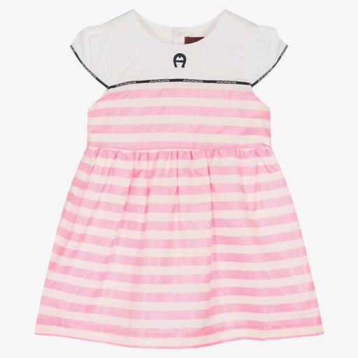 AIGNER-Girls Pink Striped Satin Dress | Childrensalon Outlet