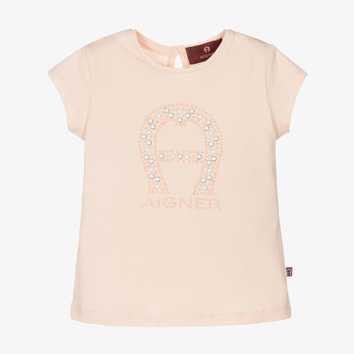 AIGNER-Girls Pink Stud Logo Cotton T-Shirt | Childrensalon Outlet