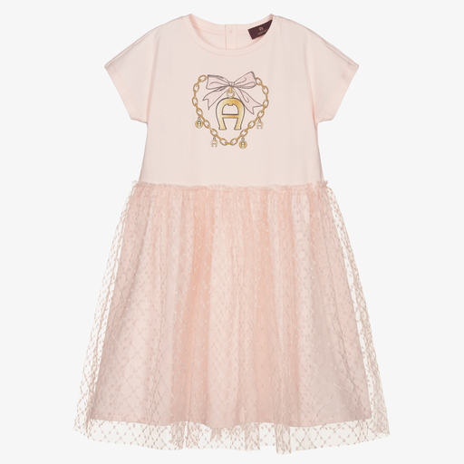 AIGNER-فستان قطن جيرسي وتول لون زهري | Childrensalon Outlet