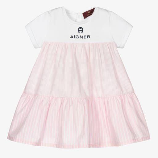 AIGNER-فستان مخطط بالوردي والأبيض للبنات | Childrensalon Outlet