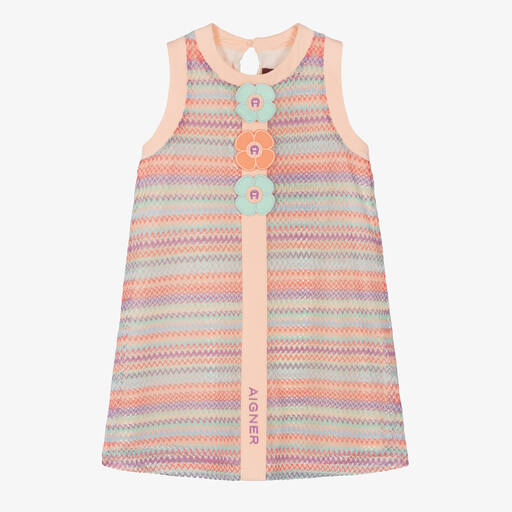 AIGNER-Розовое вязаное крючком платье с зигзагами | Childrensalon Outlet