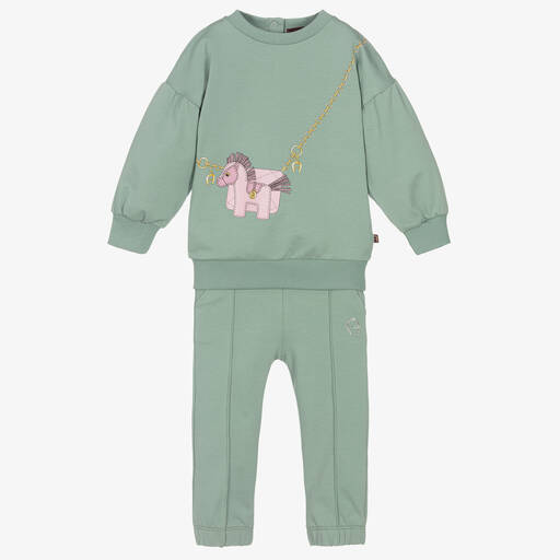 AIGNER-Girls Sage Green Cotton Tracksuit | Childrensalon Outlet