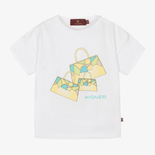 AIGNER-Girls Soft White Bag Print Tee | Childrensalon Outlet