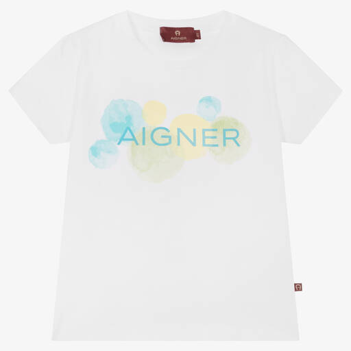 AIGNER-Girls White Cotton Logo T-Shirt | Childrensalon Outlet