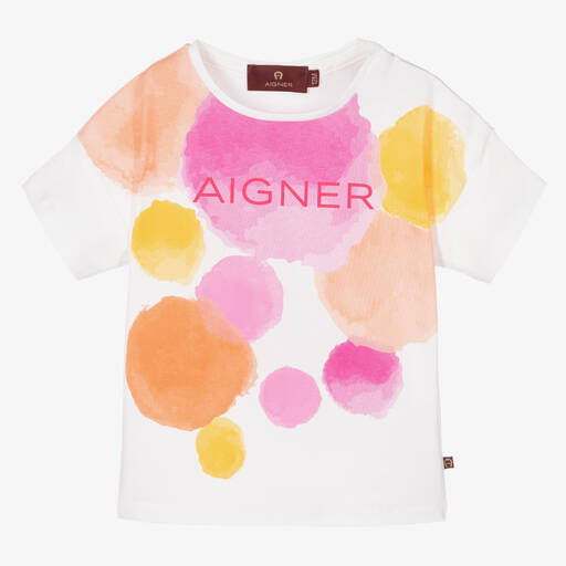 AIGNER-Girls White Cotton Logo T-Shirt | Childrensalon Outlet