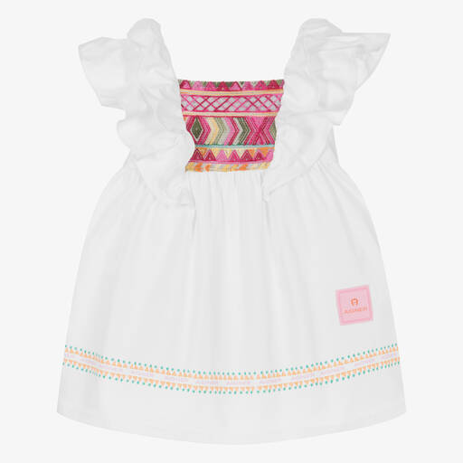 AIGNER-Girls White Cotton Ruffle Dress | Childrensalon Outlet