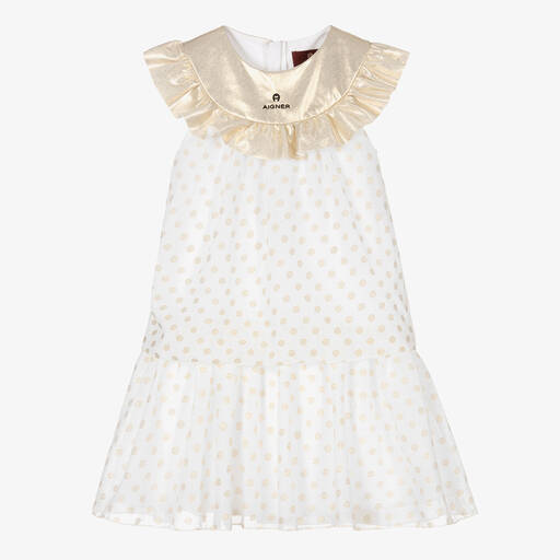 AIGNER-Girls White & Gold Chiffon Dress | Childrensalon Outlet