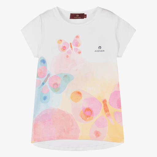 AIGNER-Girls White Logo T-Shirt | Childrensalon Outlet