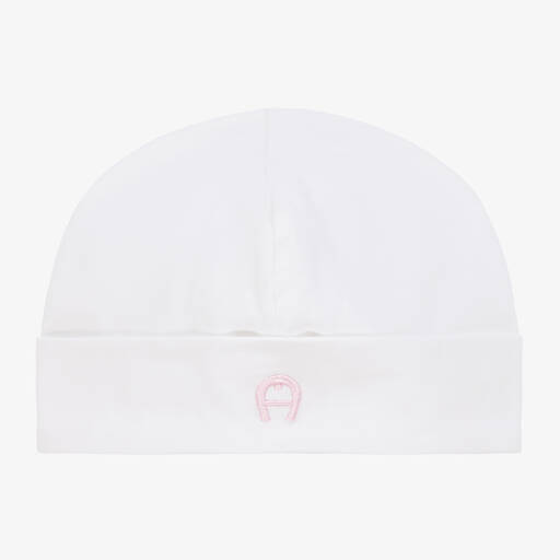 AIGNER-Girls White Pima Cotton Baby Hat | Childrensalon Outlet