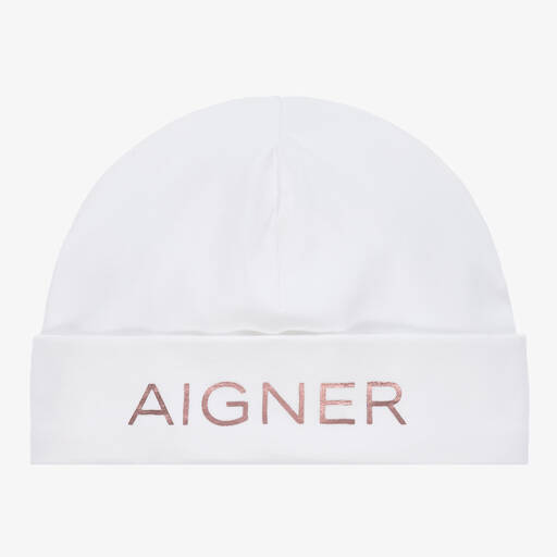 AIGNER-Girls White Pima Cotton Baby Hat | Childrensalon Outlet