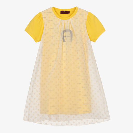 AIGNER-Gelbes Chiffonkleid mit Punkten (M) | Childrensalon Outlet