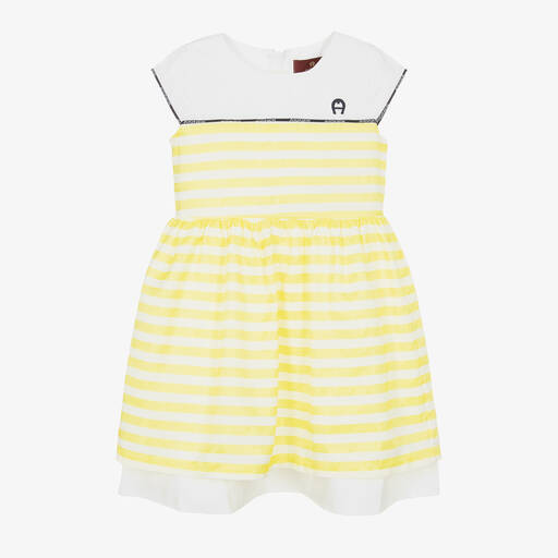 AIGNER-Girls Yellow Striped Satin Dress | Childrensalon Outlet