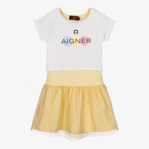 AIGNER-Girls Yellow & White Dress Set | Childrensalon Outlet