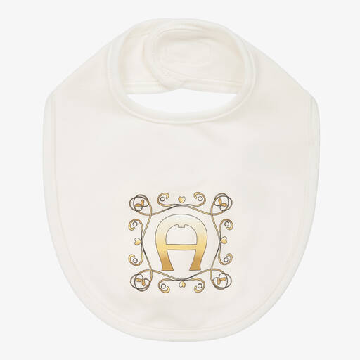 AIGNER-Ivory Pima Cotton Logo Bib | Childrensalon Outlet