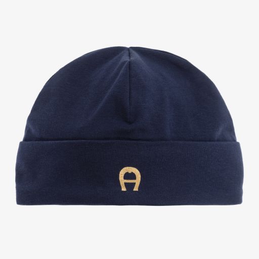 AIGNER-Navy Blue Pima Cotton Baby Hat | Childrensalon Outlet