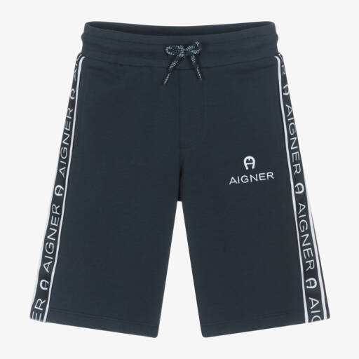 AIGNER-Navy Cotton Boys Tape Shorts | Childrensalon Outlet