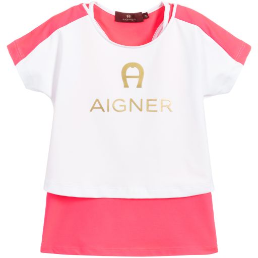 AIGNER-Pink & White Sports Top Set | Childrensalon Outlet