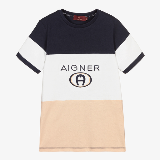 AIGNER-Teen Blue & Beige T-Shirt | Childrensalon Outlet