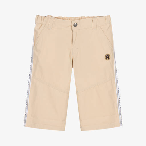 AIGNER-Teen Boys Beige Cotton Logo Shorts | Childrensalon Outlet