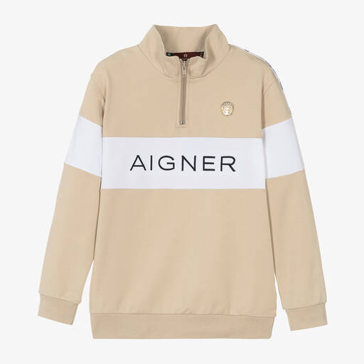 AIGNER-Teen Half-Zip-Sweatshirt Beige/Weiß | Childrensalon Outlet