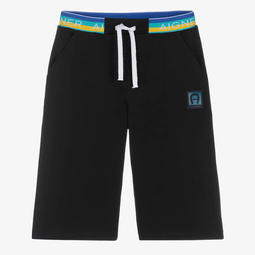 AIGNER-Teen Boys Black Jacquard Logo Shorts | Childrensalon Outlet