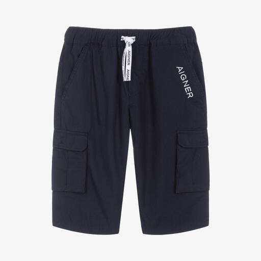 AIGNER-Teen Boys Blue Cotton Cargo Shorts | Childrensalon Outlet