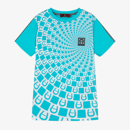 AIGNER-Teen Boys Blue Cotton Logo T-Shirt | Childrensalon Outlet