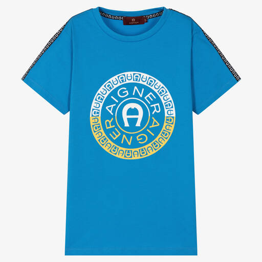 AIGNER-Teen Boys Blue Cotton Logo T-Shirt | Childrensalon Outlet