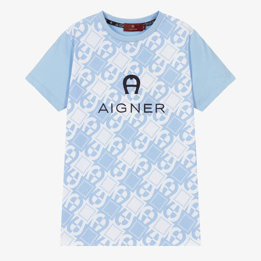 AIGNER-T-shirt bleu en coton ado garçon | Childrensalon Outlet