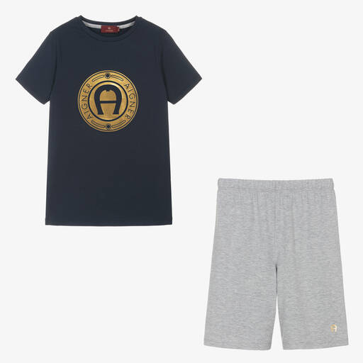 AIGNER-Teen Boys Blue & Grey Short Pyjamas | Childrensalon Outlet