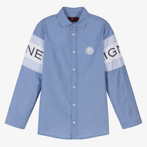 AIGNER-Teen Boys Blue Logo Shirt | Childrensalon Outlet