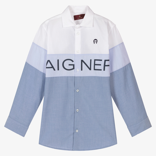 AIGNER-Teen Boys Blue Logo Shirt | Childrensalon Outlet