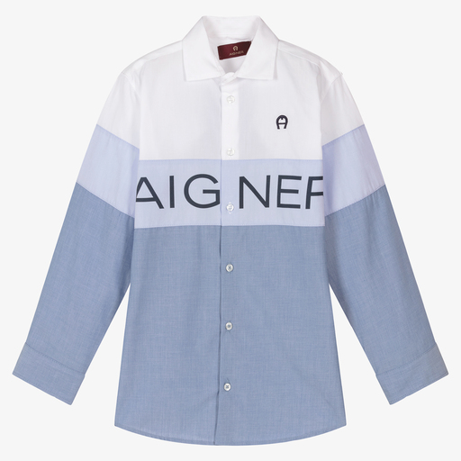 AIGNER-قميص تينز ولادي قطن بوبلين لون أزرق | Childrensalon Outlet