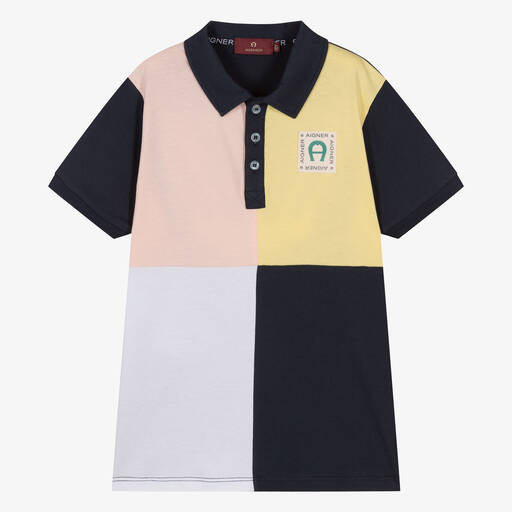 AIGNER-Teen Boys Blue & Pink Cotton Polo Shirt | Childrensalon Outlet