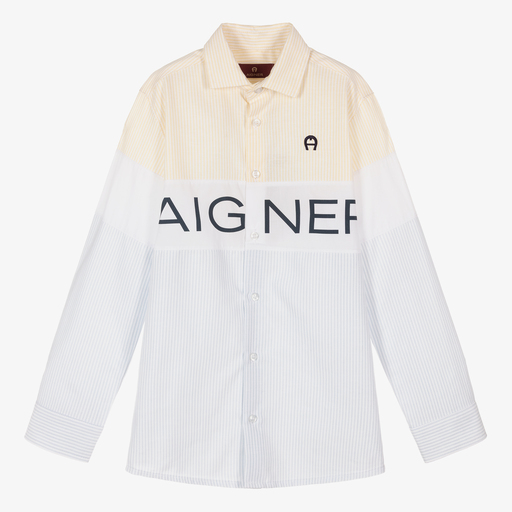 AIGNER-Teen Boys Blue Striped Shirt | Childrensalon Outlet