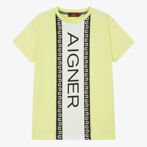 AIGNER-Teen Boys Green Cotton Stripe T-Shirt | Childrensalon Outlet