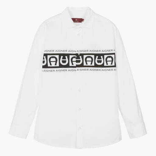AIGNER-Teen Boys White & Black Cotton Shirt | Childrensalon Outlet