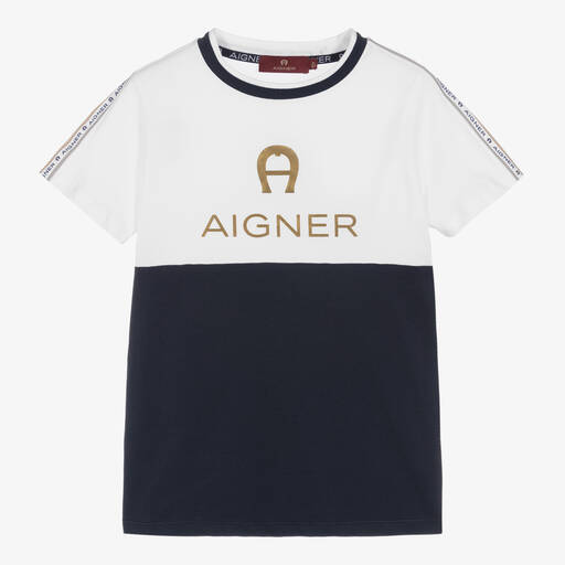 AIGNER-Teen Boys White & Blue T-Shirt | Childrensalon Outlet
