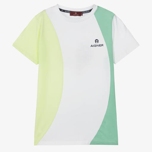 AIGNER-Белая футболка с цветовыми блоками | Childrensalon Outlet