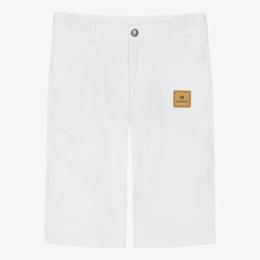 AIGNER-Teen Boys White Cotton Bermuda Shorts | Childrensalon Outlet