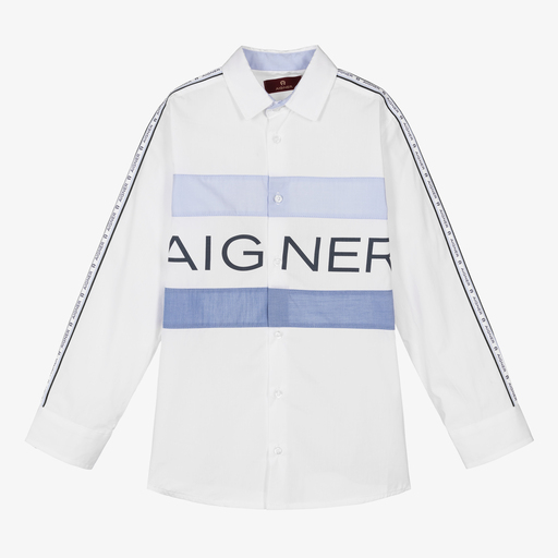 AIGNER-Teen Boys White Cotton Shirt | Childrensalon Outlet