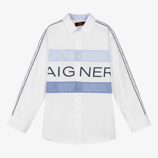 AIGNER-Teen Boys White Cotton Shirt | Childrensalon Outlet