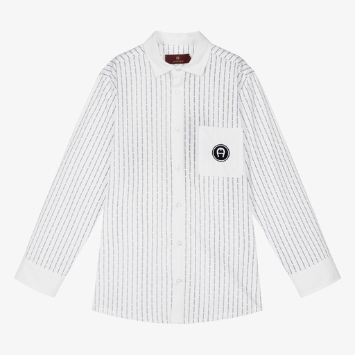 AIGNER-Teen Boys White Cotton Shirt | Childrensalon Outlet