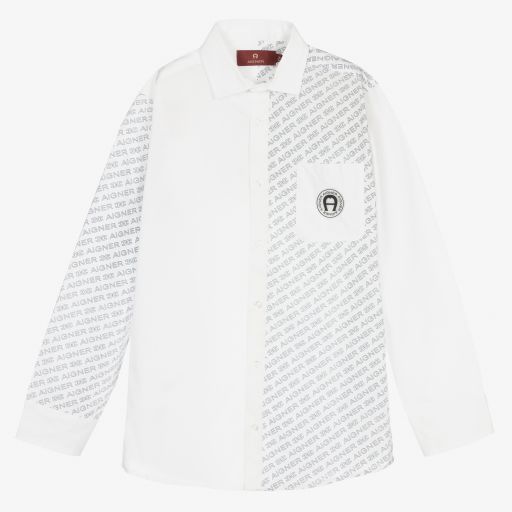 AIGNER-Teen Boys White Cotton Shirt | Childrensalon Outlet