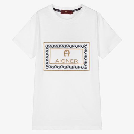 AIGNER-T-shirt blanc en coton Ado garçon | Childrensalon Outlet